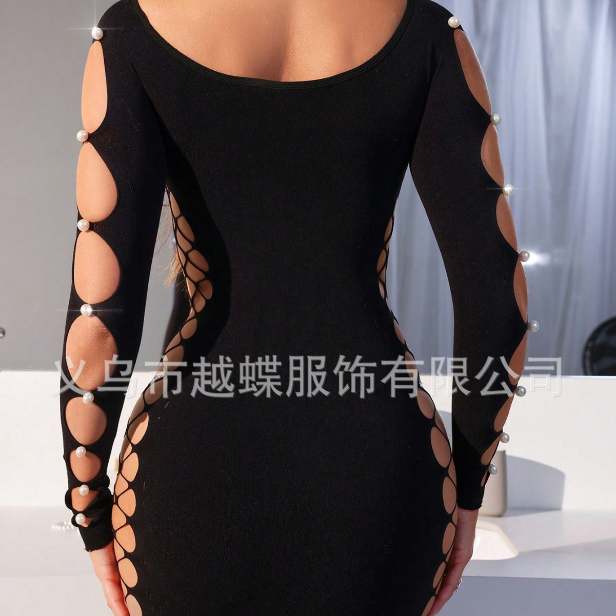 Yue Die, European and American new sexy see-through hollow erotic long-sleeved tight hip skirt temptation cross-border new CYT710