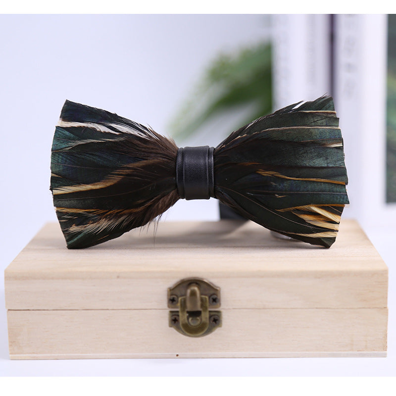 247 dark green feather man presided over the groom groomsmen group butterfly wedding celebration male bow tie flower tie spot