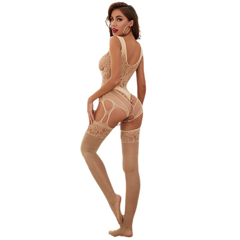 Foreign trade hot sex sexy transparent temptation one-piece open crotch free stockings spot 9030