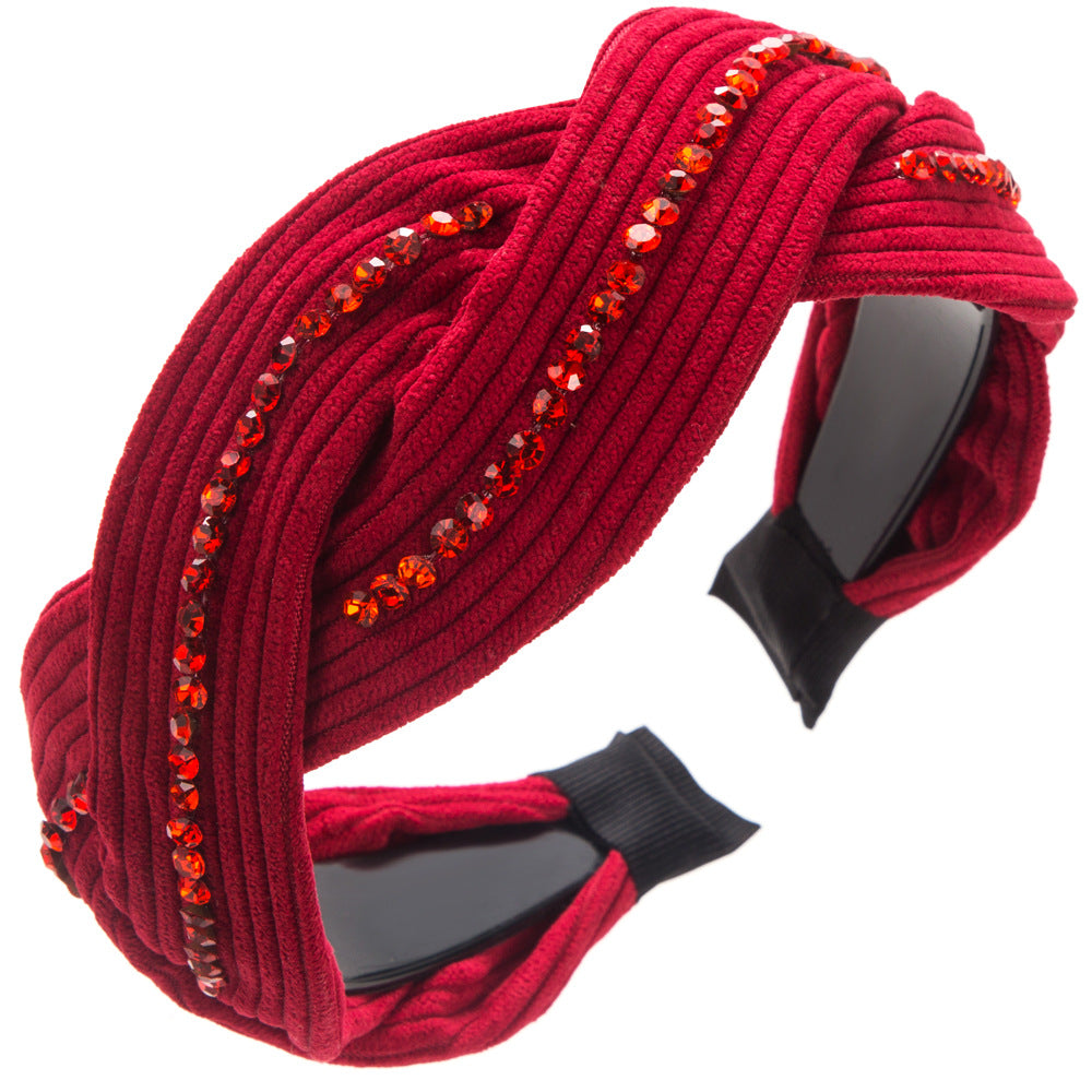 South Korea's Dongdaemun light luxury retro style wide-brimmed headband rhinestone cross high-quality hairpin versatile anti-slip headband women