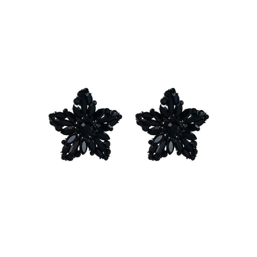 Korean version of the new five-pointed star zircon exaggerated stud earrings femininity European and American cross-border retro color diamond earrings wholesale