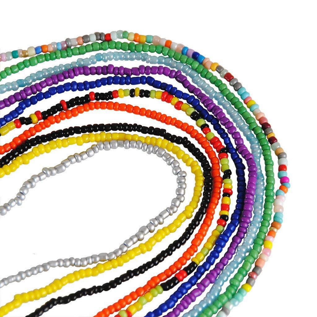 The new European and American cross-border simple single-layer hand-beaded body chain is versatile and contrasting mixed with rice beads elastic waist chain