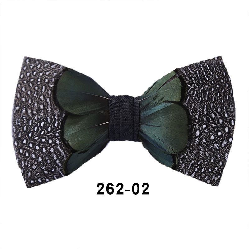 fresh green black and white striped feathers male host best man group butterfly wedding bow tie spot