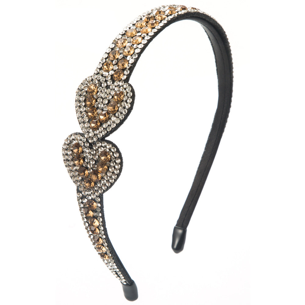 Cross-border new diamond-encrusted double love hairpin Korean fashion simple headband heavy industry full diamond wide-brimmed versatile headband women