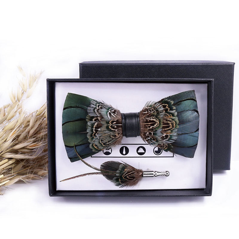 male green feather bow tie brooch gift box wedding wedding host flower girl collar flower green bow