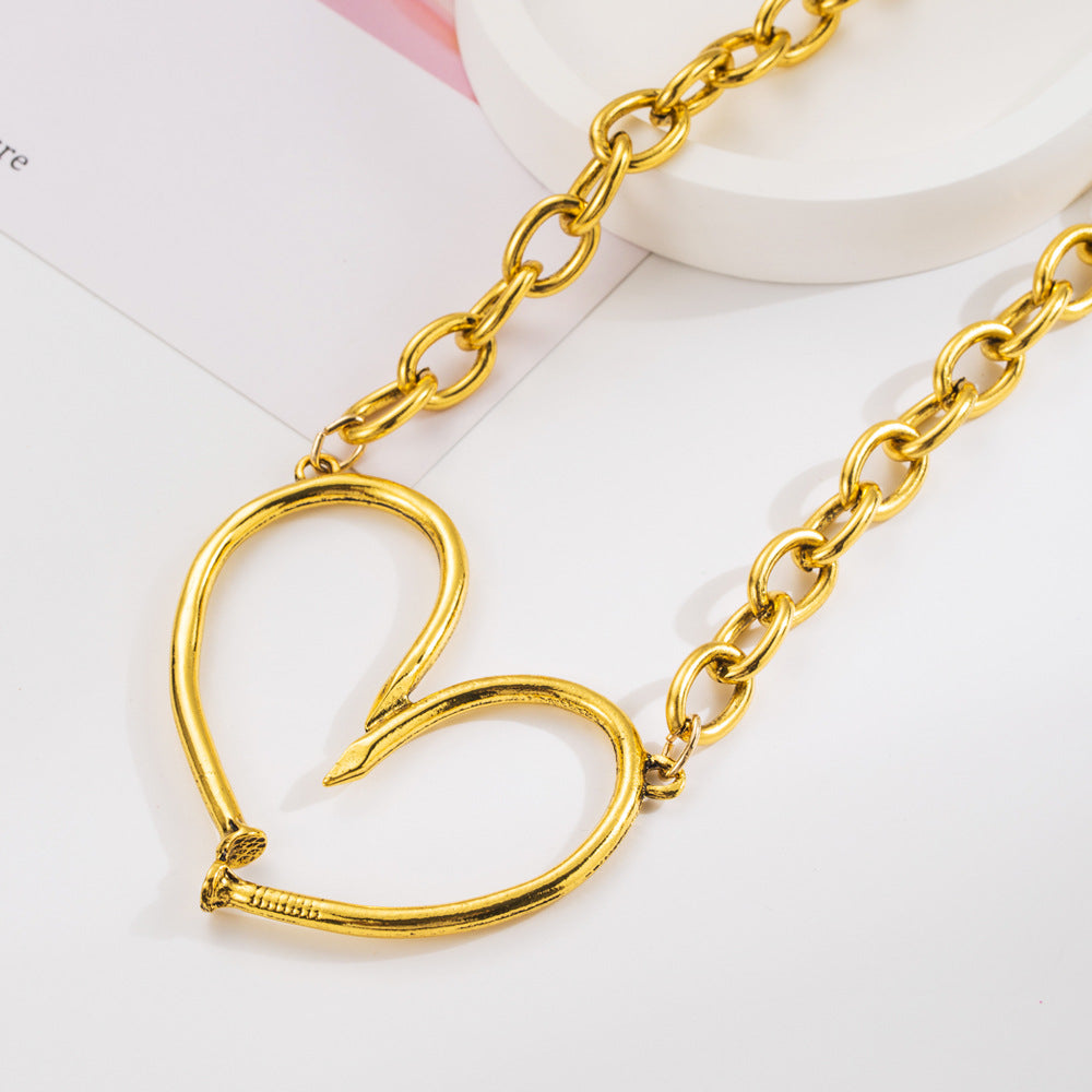 European and American exaggerated personality irregular necklace nails heart stitching pendant clavicle chain trend party hip hop accessories