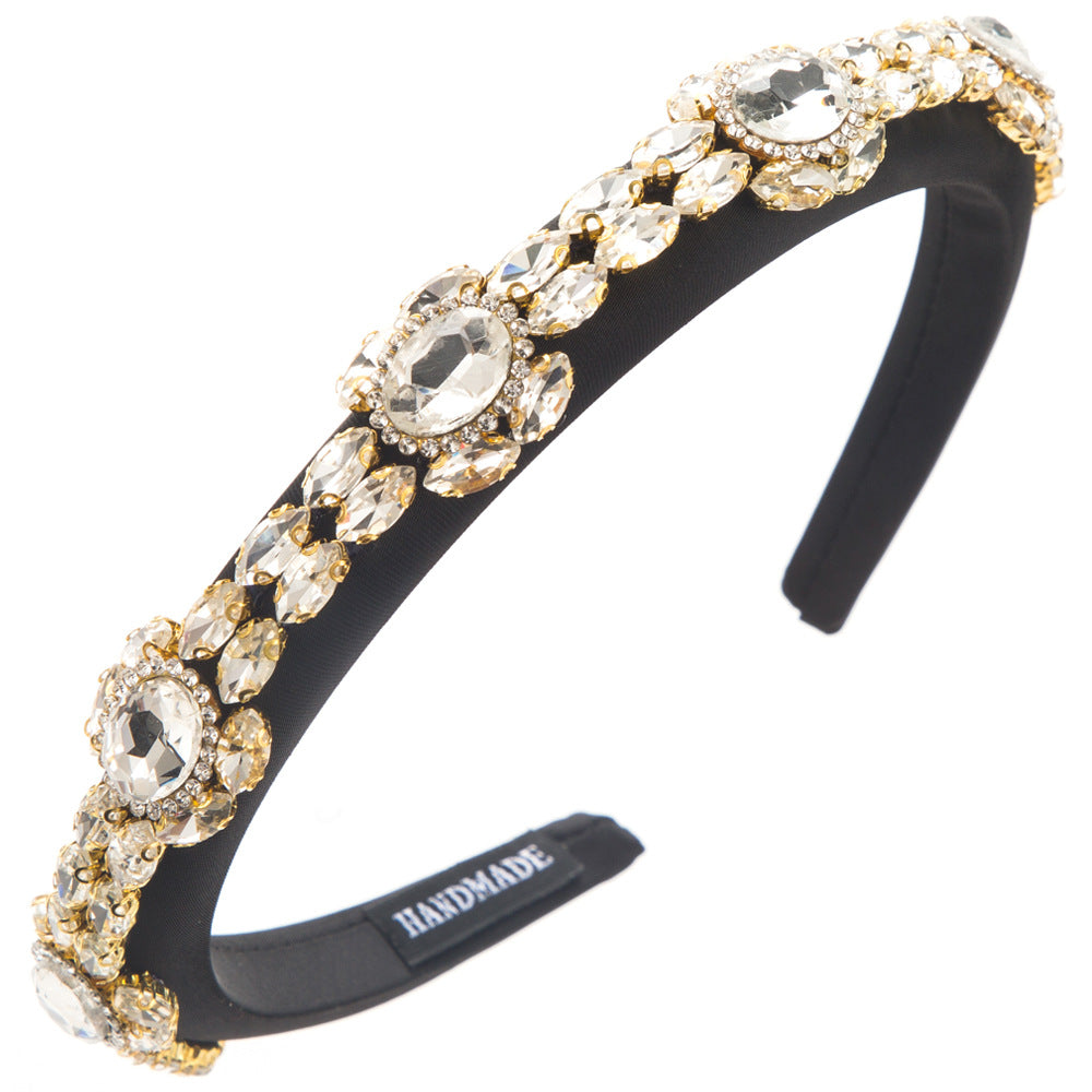 European and American new retro baroque headbands, women's sponges, thin edges, high-end temperament, full of diamonds, court headbands, headbands, hair accessories