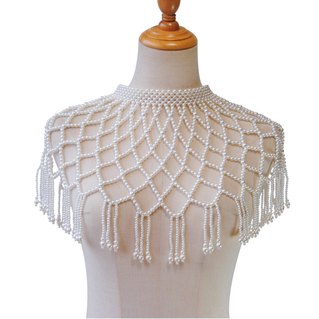 New pearl tassel heavy industry handwoven shawl chest chain wave dress wedding dress clothing accessories body chain