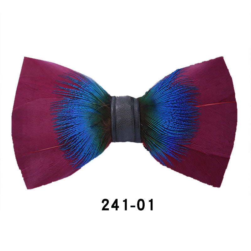 241 Peacock Blue Feather Man Hosts the Party Groom Groomsman Group Butterfly Wedding Bow Tie Spot