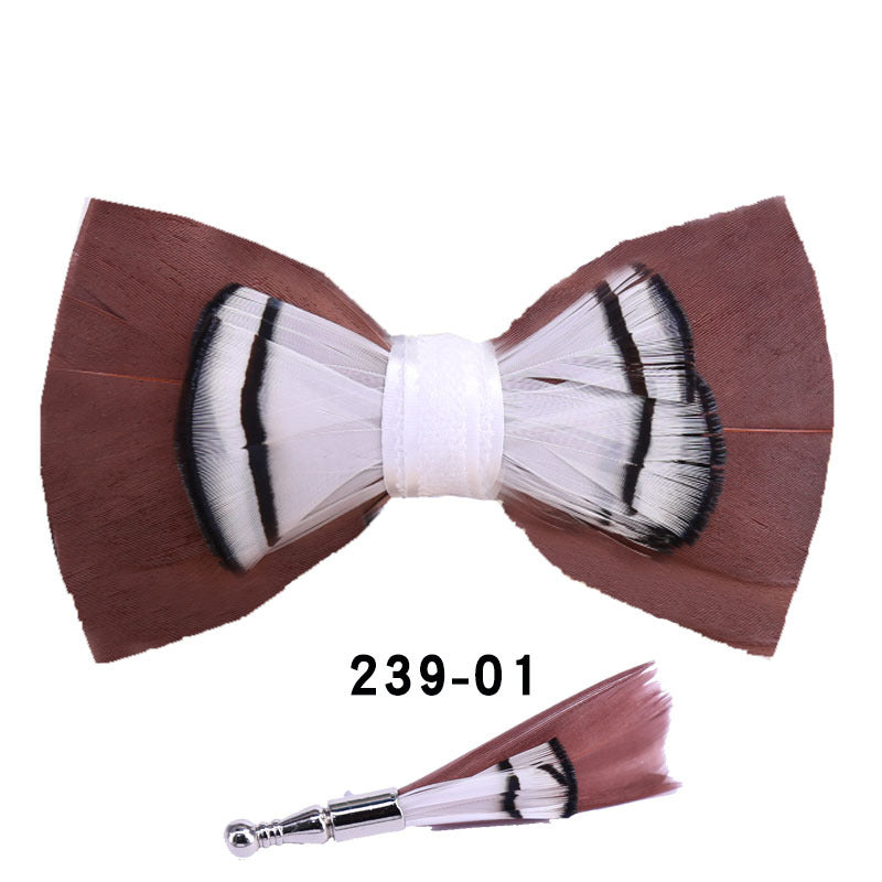 239 khaki gray feather men's bow tie men's wedding bow tie men's bow tie pink collar flower tie