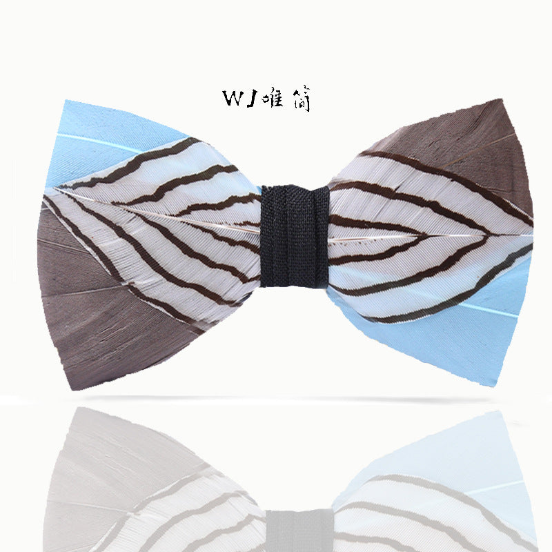 253 Black & White Striped Feather Bow Tie Men's Wedding Banquet Suit Accessories Shirt With Box Bow