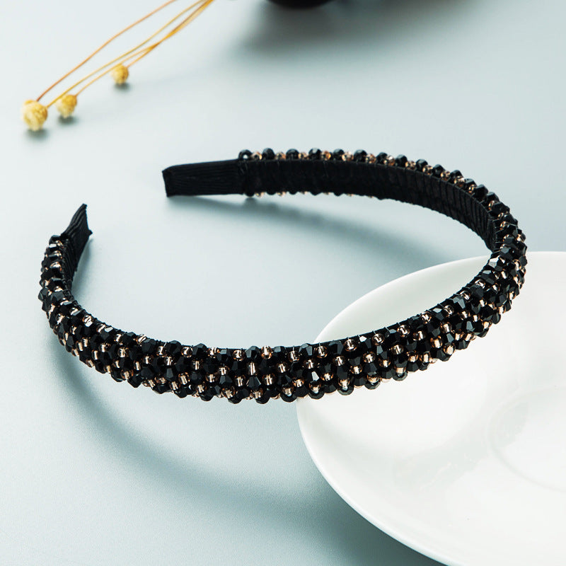 Heming headband Korean version of the new hairpin with thin edge crystal handmade beads, fashionable and simple hair pressure face band headband accessories