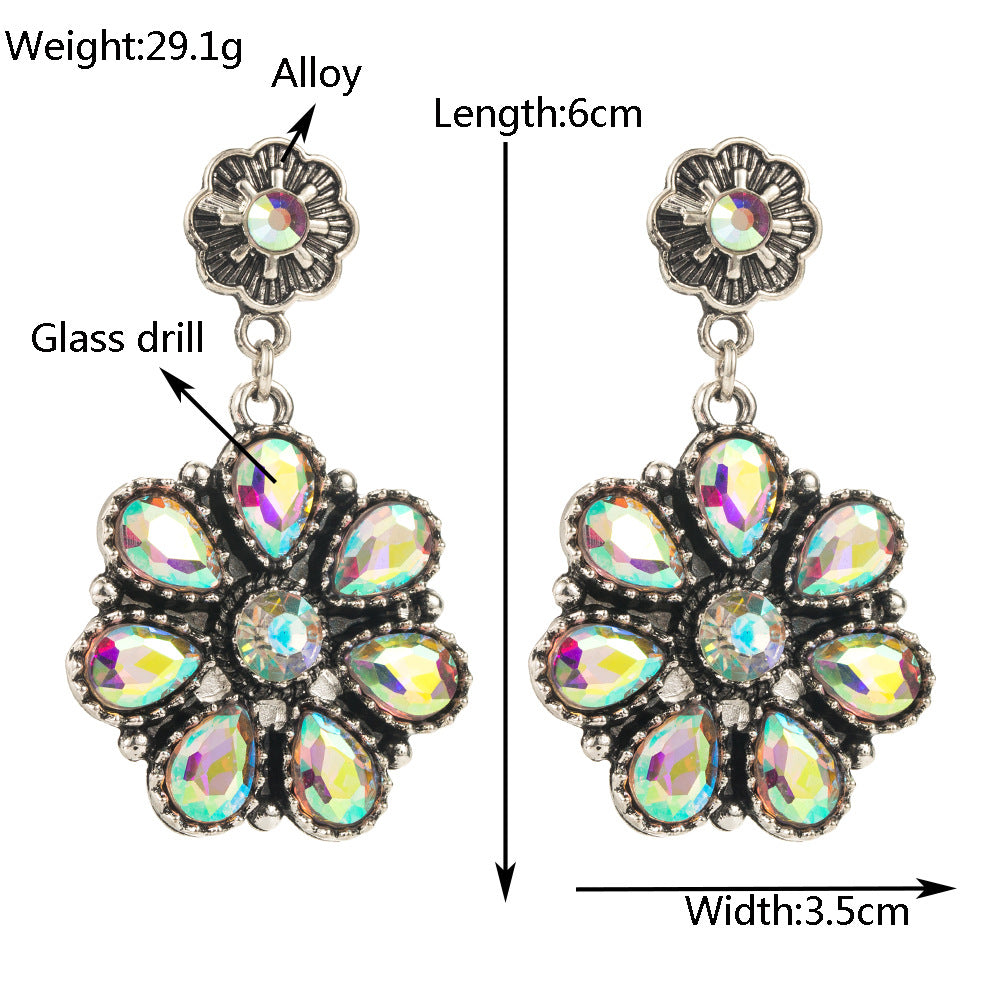 European and American retro bohemian ethnic style temperament earrings women's personality multi-layer alloy inlaid turquoise colored diamond earrings