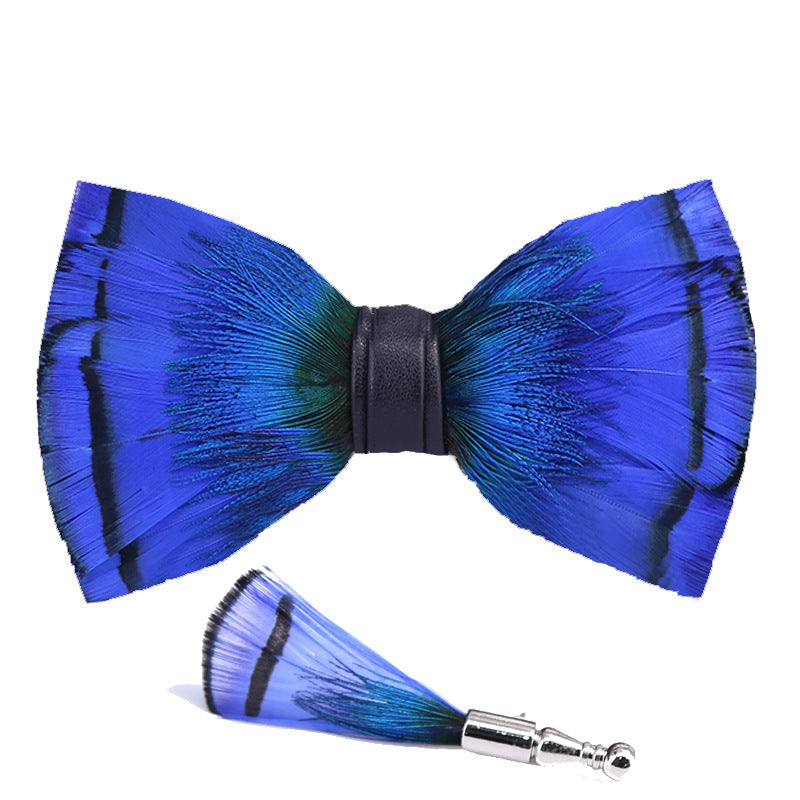 273 peacock blue feather man presided over the party, groom, groomsmen, butterflies, wedding bow tie spot