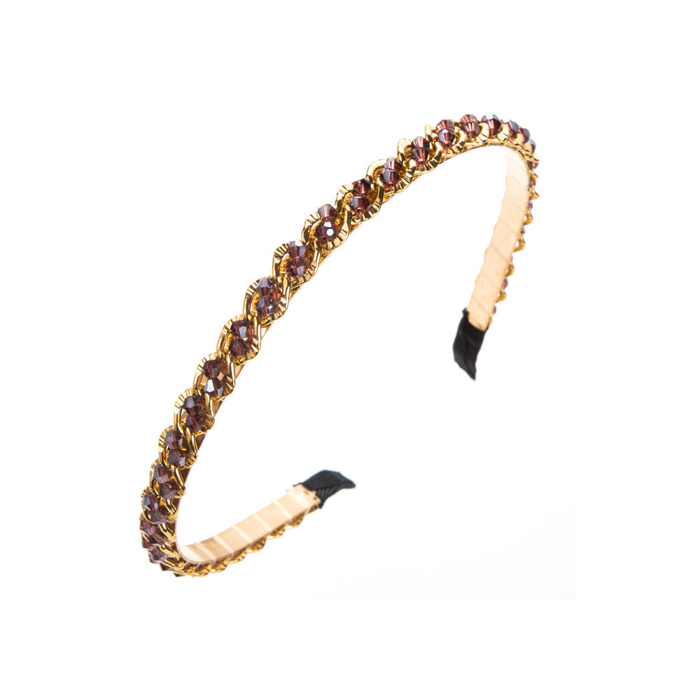 New retro metal headband, Korean crystal chain wrapping headband, Internet celebrity versatile temperament, face wash hair hole headwear