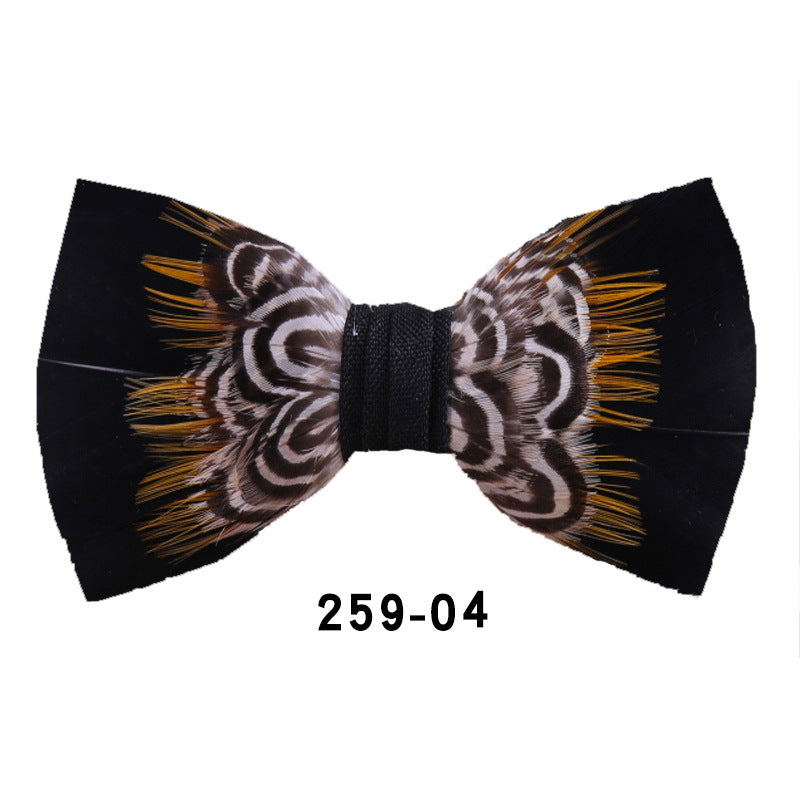 259 Black Feather Male Wedding Dress Bow Tie Business Dinner Host Yellow Black Gold Bow Collar Flower