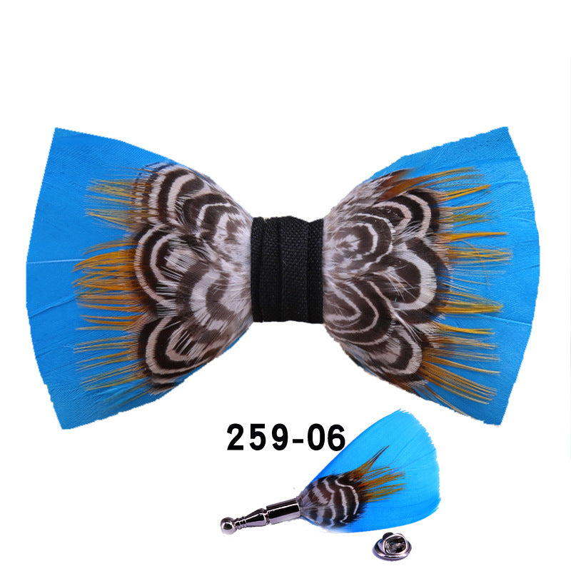 259 Black Feather Male Wedding Dress Bow Tie Business Dinner Host Yellow Black Gold Bow Collar Flower