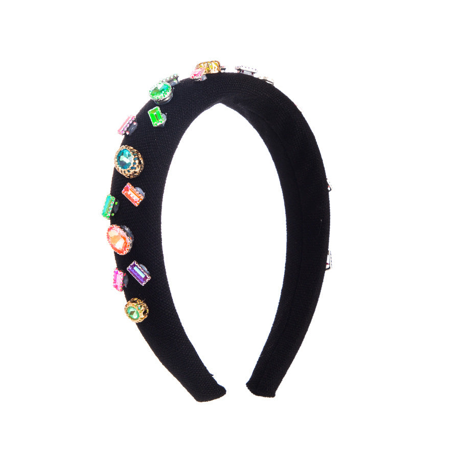 European and American fashion Internet celebrities high-quality hairband jewelry, solid color rhinestones, sponge, high skull crown, personality hairpins, hair bundles wholesale