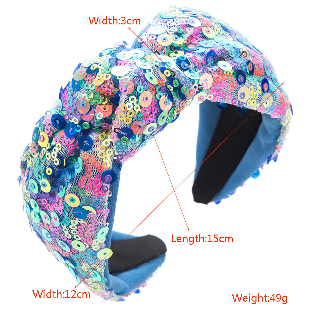 Korean sequins, knotted wide headbands, Internet celebrities, shiny travel headbands, sweet temperament, fairy hair accessories, cross-border supply