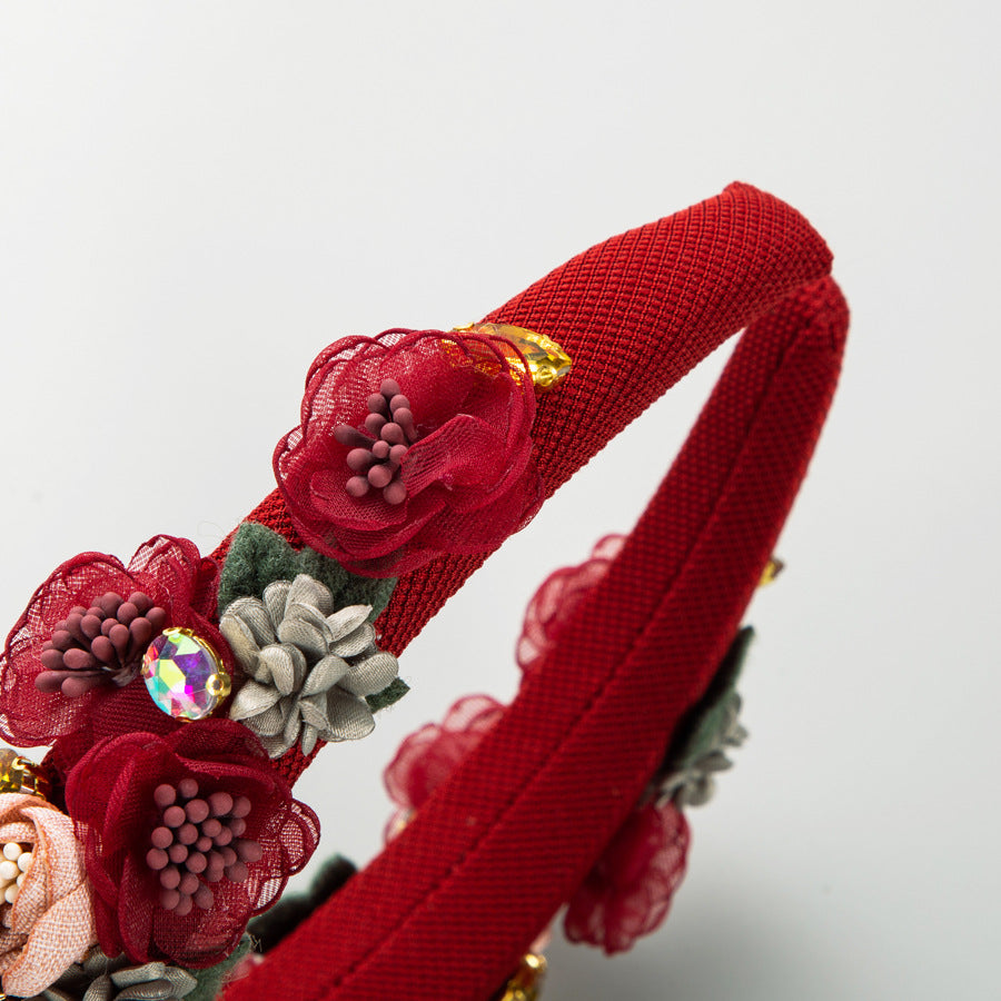 European and American new baroque rhinestone flower headband fabric rose fashion small fresh headband jewelry wholesale