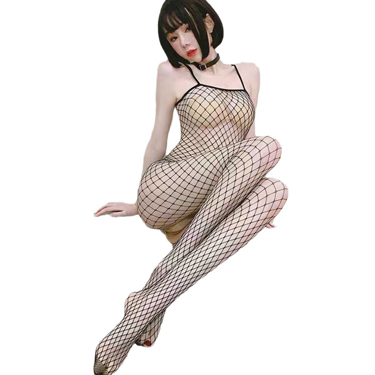 Yue Die's new suspender one-piece net stockings sexy black silk fishnet tear sex socks open one-piece bunny girl 8801