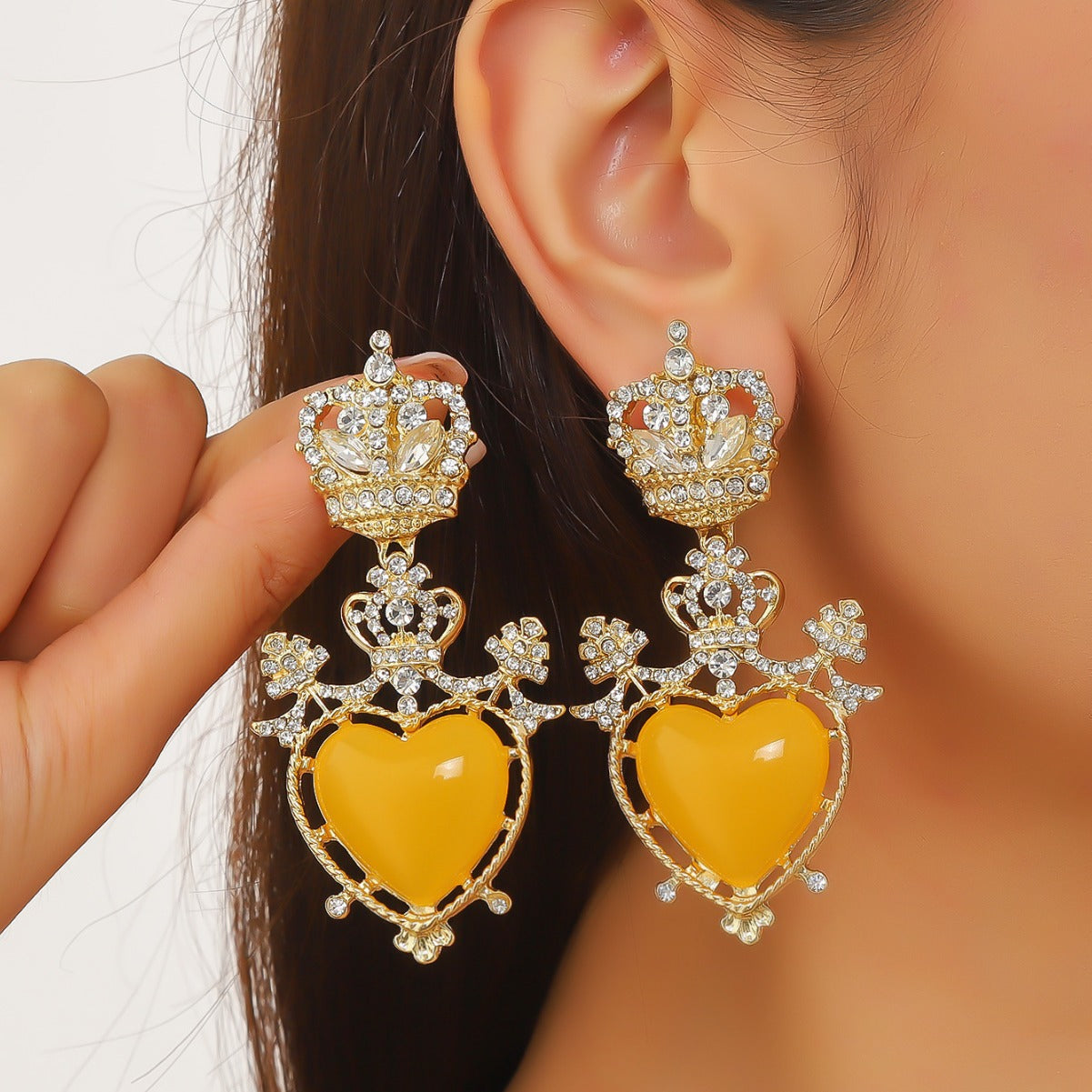 New summer fashion pre-loved earrings retro court style cut-out crown set diamond earrings