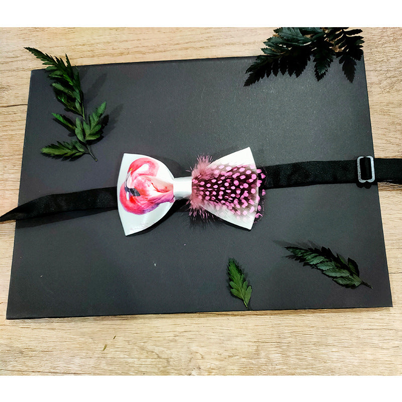 pink polka dot feather handmade bow tie men's best man groom wedding dress bow bow business collar flower
