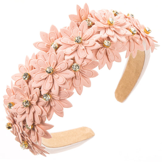 European and American new multi-layer leather floral headbands, female sponges, high skull tops, diamonds, super fairy solid color, Korean version of the forest hair accessories