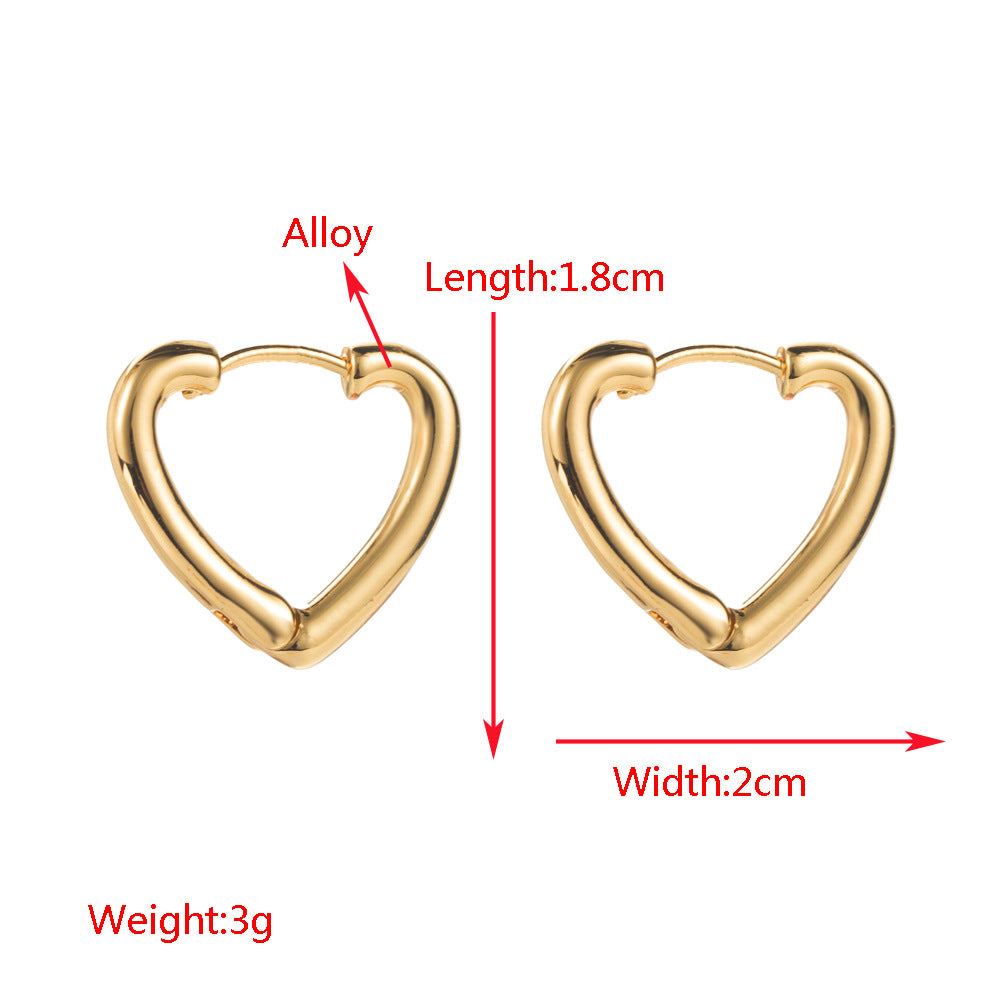 European and American fashion glossy alloy niche high-end earrings, Korean geometric heart-shaped, simple and versatile temperament, earrings for women