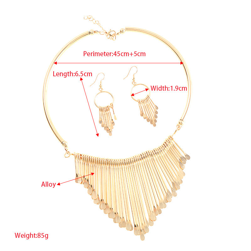 European and American new fashion, exaggerated high-end necklaces, earrings, sets, versatile tassels, multi-layer metallic jewelry