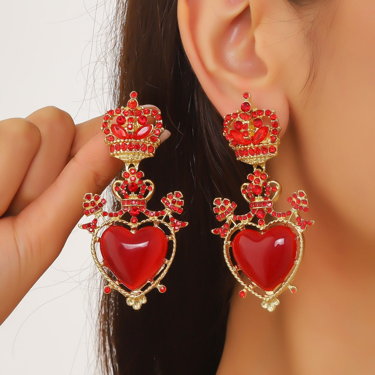 New summer fashion pre-loved earrings retro court style cut-out crown set diamond earrings