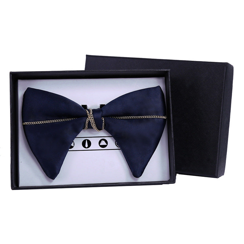 Blue Classic Everyday Shirt Versatile Bow Korean Collar Flower Ink Blue Chain Business Suit Bow Tie
