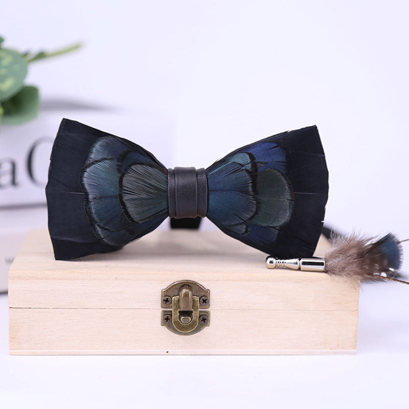 277 dark blue and green feather bow tie men's host groom groomsmen group butterfly wedding bow in stock