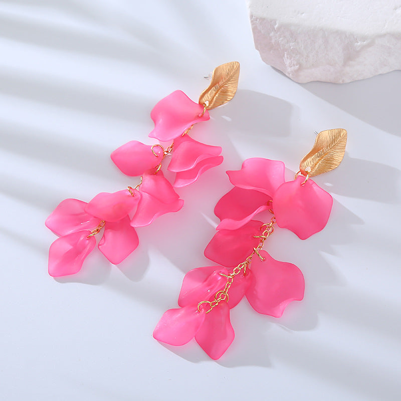 European and American long fashion earrings, versatile petals, leaves, high-end multi-layer floral earrings, Internet celebrity temperament, earrings, women