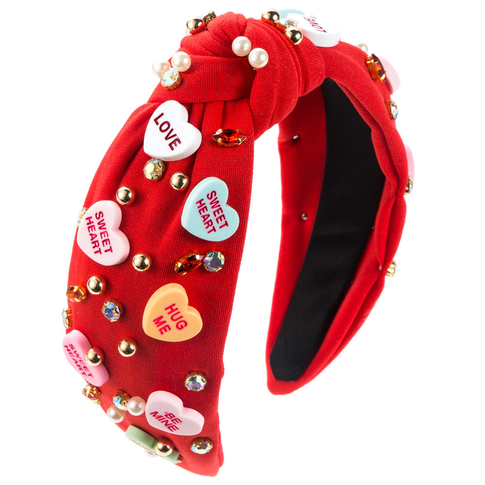 Cross-border new fashion knotted high skull top headband women's diamond beaded letter love accessories wide-brimmed hair accessories wholesale