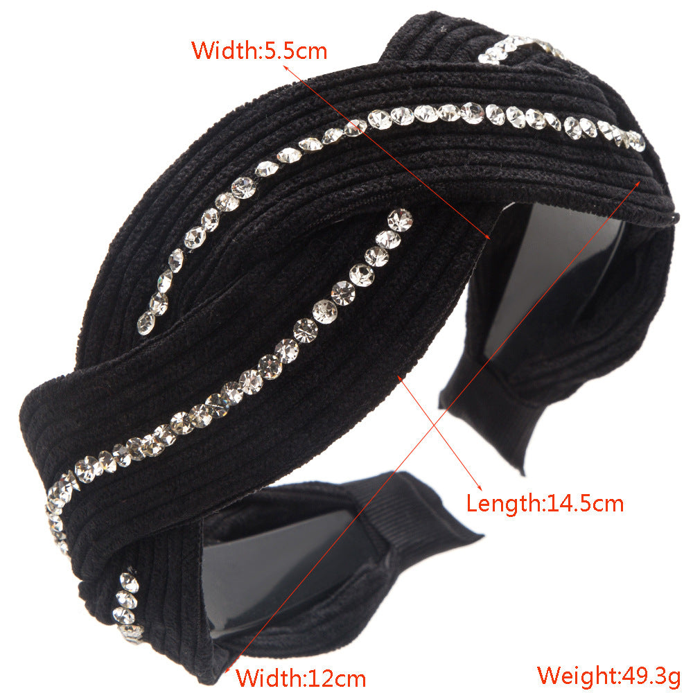 South Korea's Dongdaemun light luxury retro style wide-brimmed headband rhinestone cross high-quality hairpin versatile anti-slip headband women