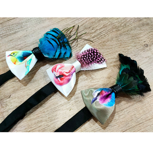 blue feather handmade bow tie men's groomsman groom wedding dress bow business collar flowers