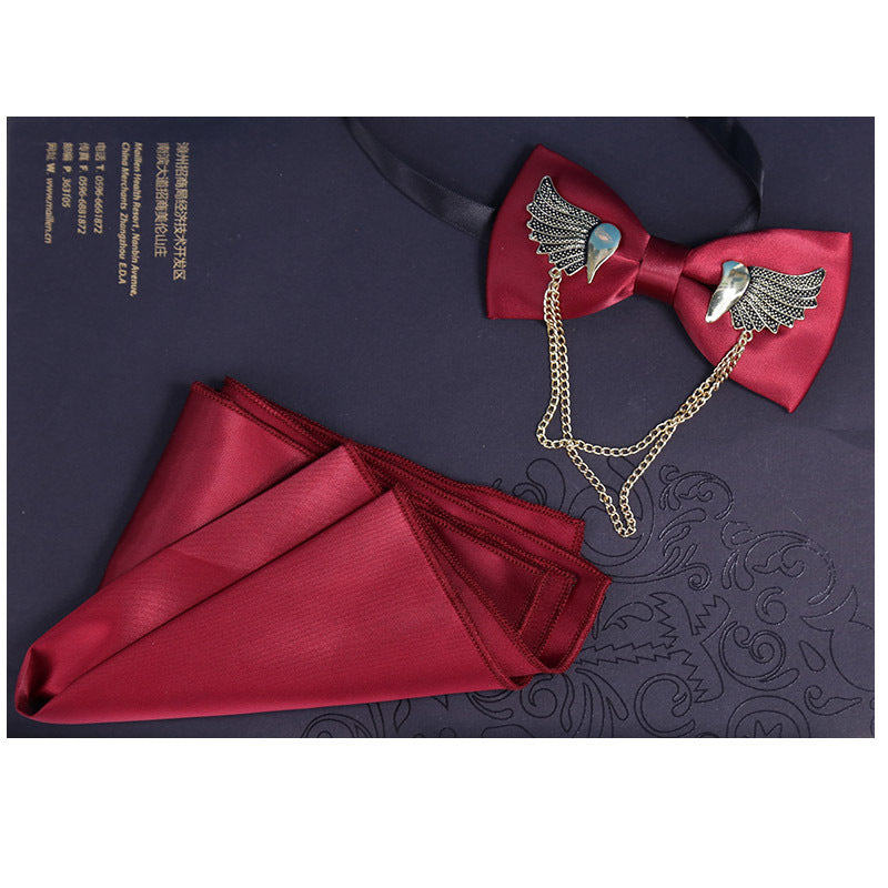 red with accessories classic suit bow tie men's wedding dress business banquet formal wear collar flower