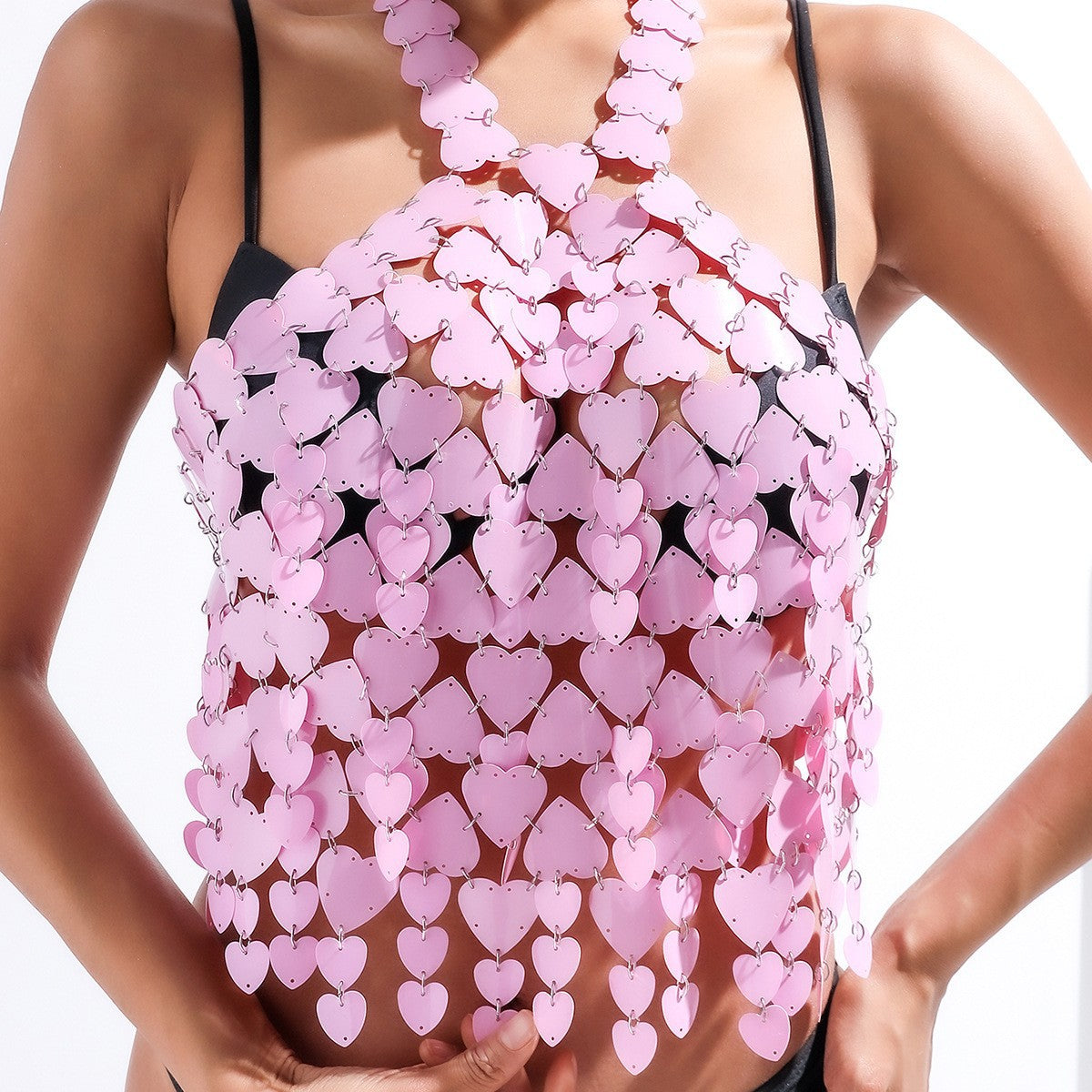 New European and American jewelry, fashionable, sexy, acrylic, sequin, love tassel, pendant, halterneck vest, chest chain, body chain