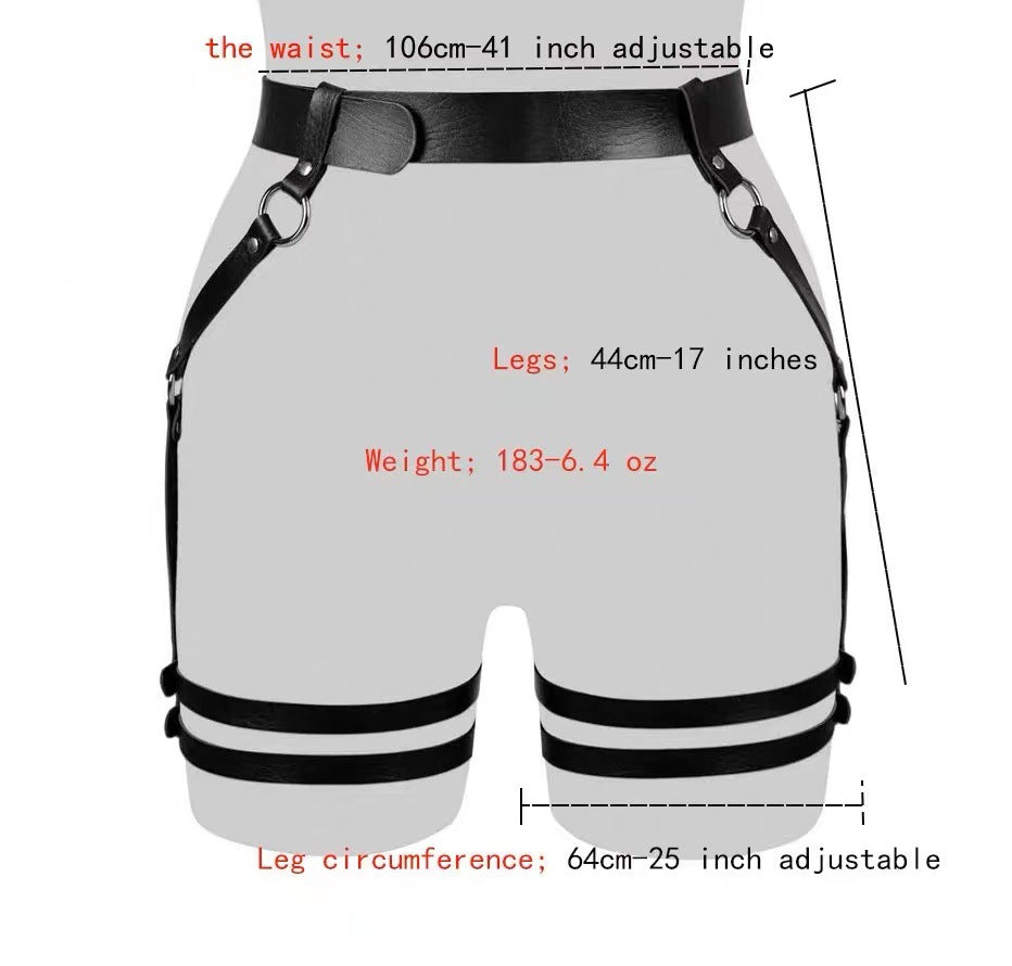 The new European and American cross-border hot selling personality exaggerated black leather multi-layer body chain women's leather waist chain
