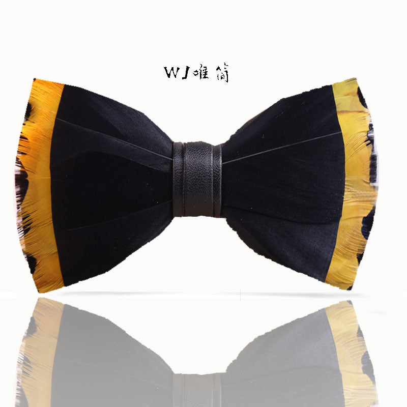 Yellow Classic Feather Wedding Bow Tie Best Man Group Pot Butterfly Wedding Bow Tie Shirt Collar Flower