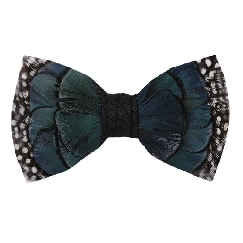 278 ink blue black and white polka dot pearl feather bow tie man host groom with children's flower girl bow