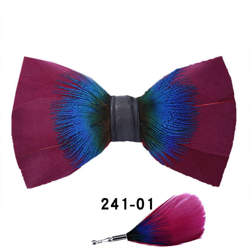 241 Peacock Blue Feather Man Hosts the Party Groom Groomsman Group Butterfly Wedding Bow Tie Spot