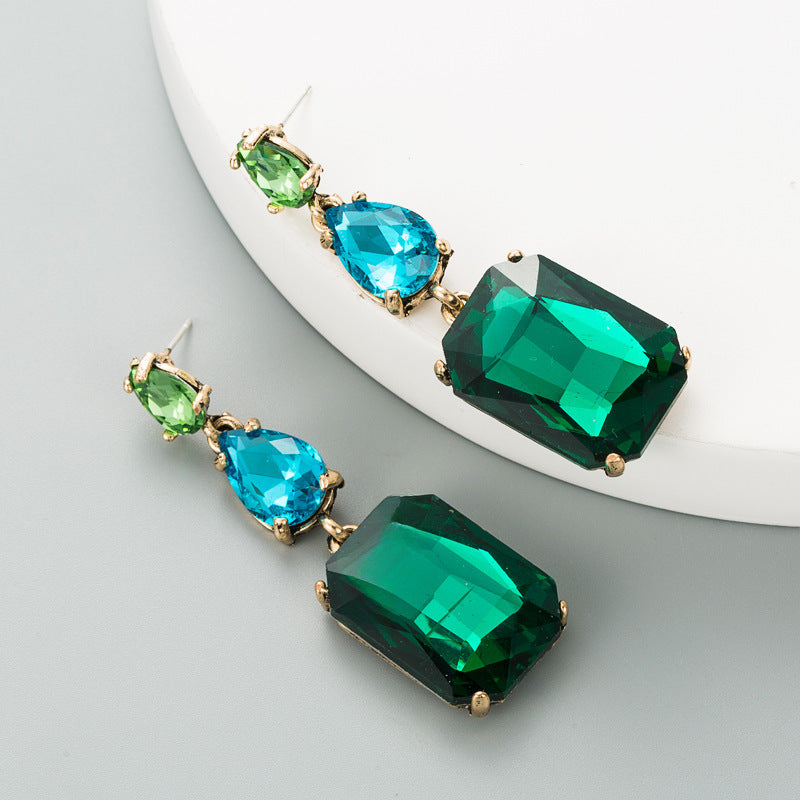 S925 silver needle European and American fashion colored diamond series geometric rhinestone earrings are simple and trendy and versatile earrings