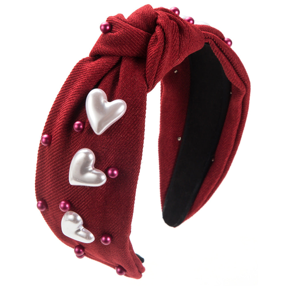 Cross-border trend new pearl headband women's inlaid with multiple love nails bead headband, personality trend hair accessories wholesale