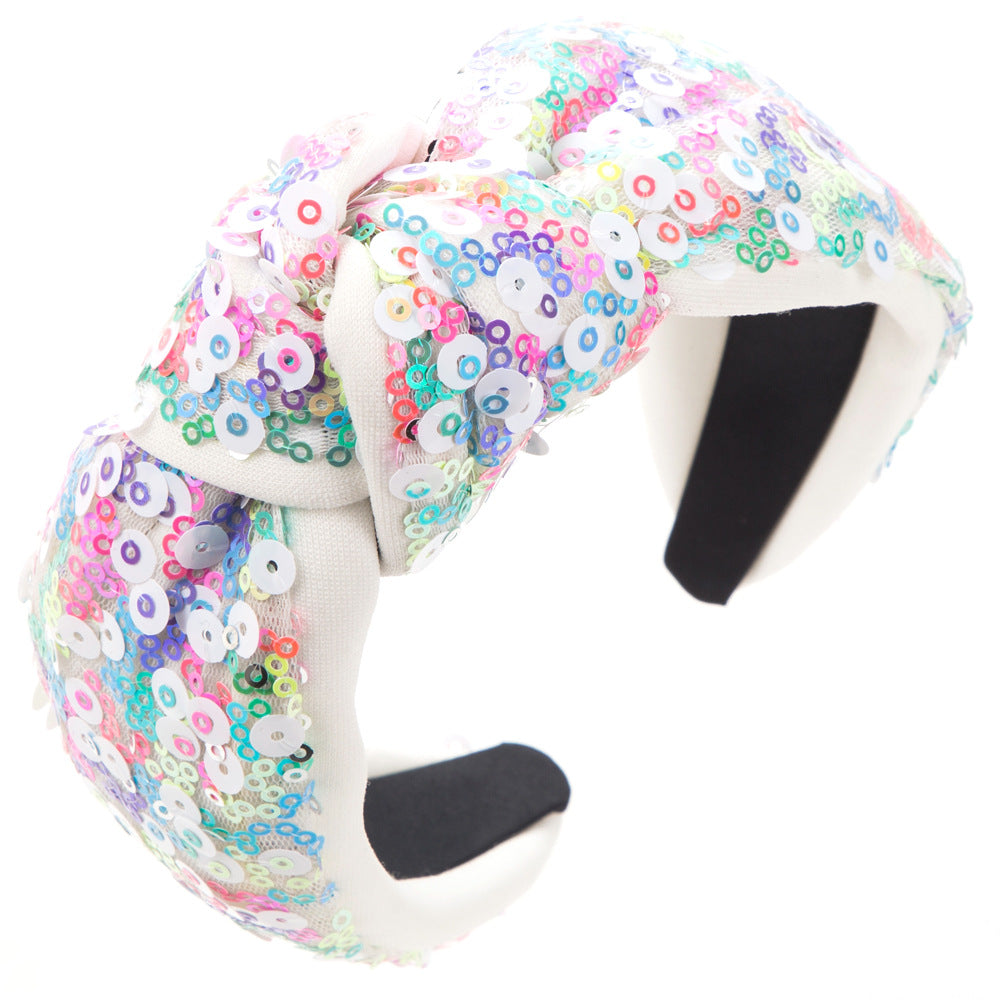 Korean sequins, knotted wide headbands, Internet celebrities, shiny travel headbands, sweet temperament, fairy hair accessories, cross-border supply
