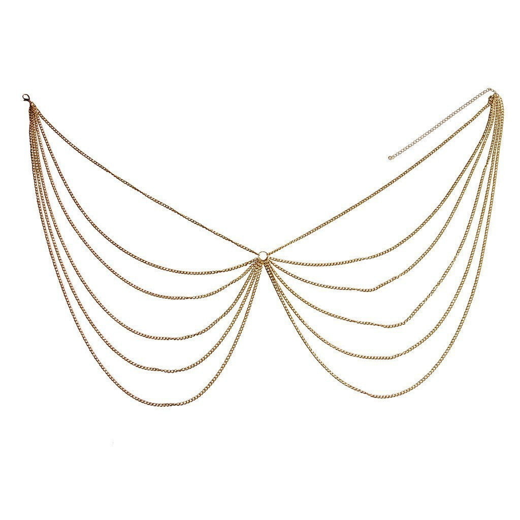 The new European and American cross-border hot selling fashion personality women's body chain multi-layer metal aluminum chain waist chain