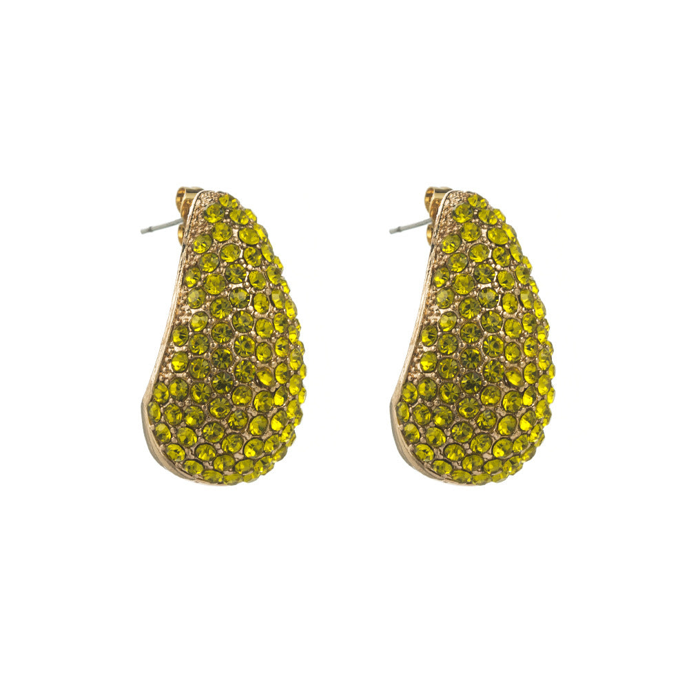 European and American trend new pear-shaped alloy full diamond silver needle earrings female retro temperament super flash full diamond earrings wholesale