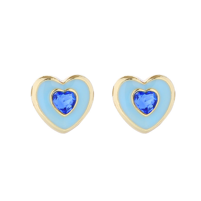 European and American fashion earrings rhinestone inlaid color zircon plating earrings heart shaped ladies stud earrings wholesale