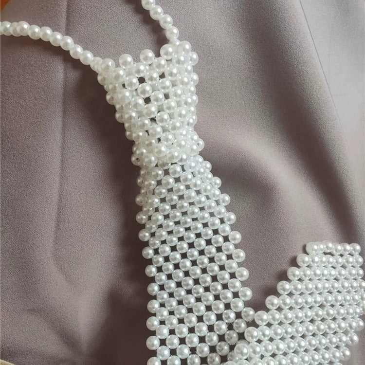 pearl tie braided cut-out beaded scarf scarf neck ornament collar vintage with shirt cutout fake collar ornament
